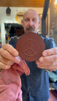 Embossed with Hand Carved Peace Sign, English Bridle Leather Coaster Set of 4