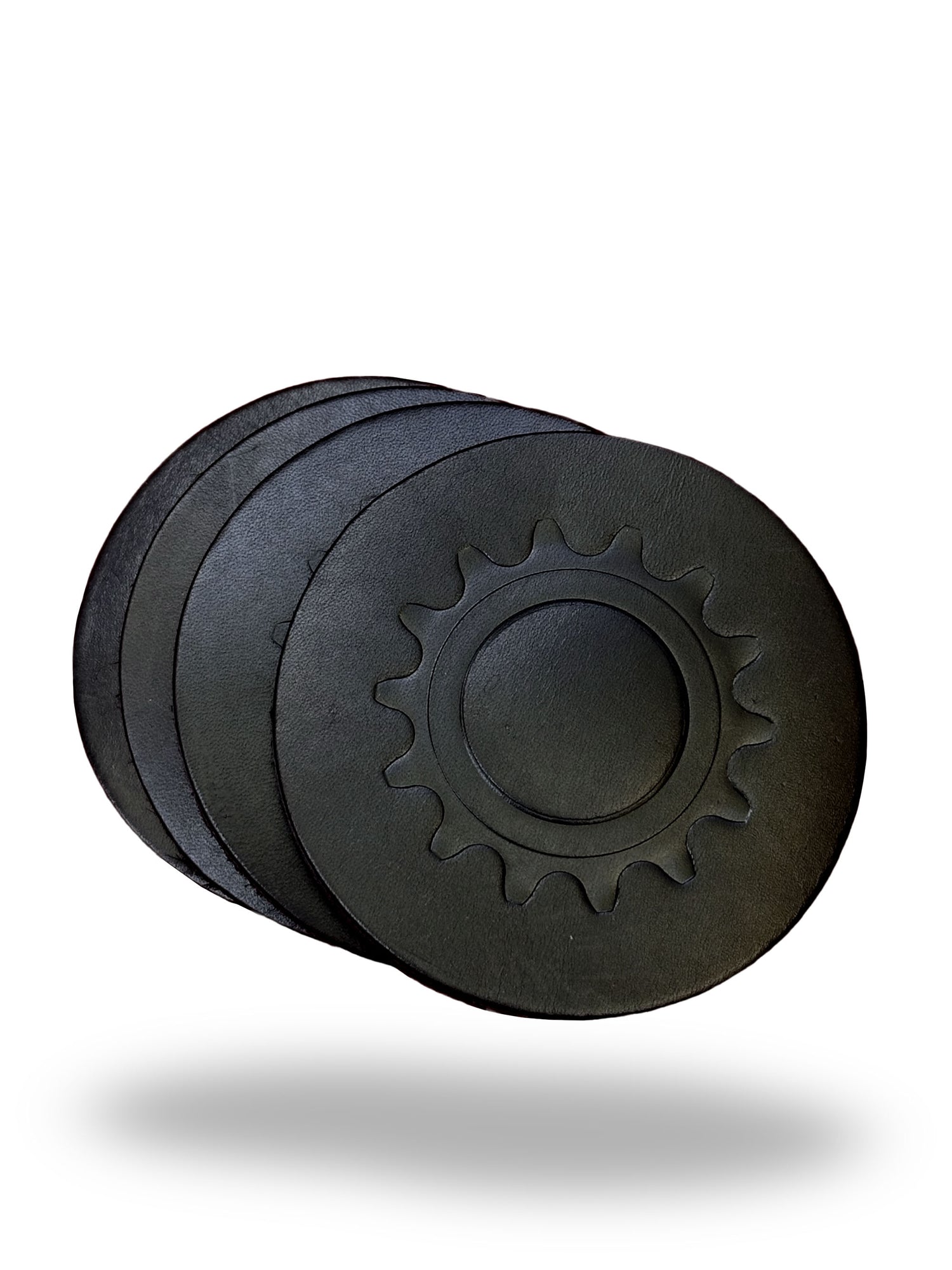 Round Leather Coasters with Bicycle Cog Design - Set of 4