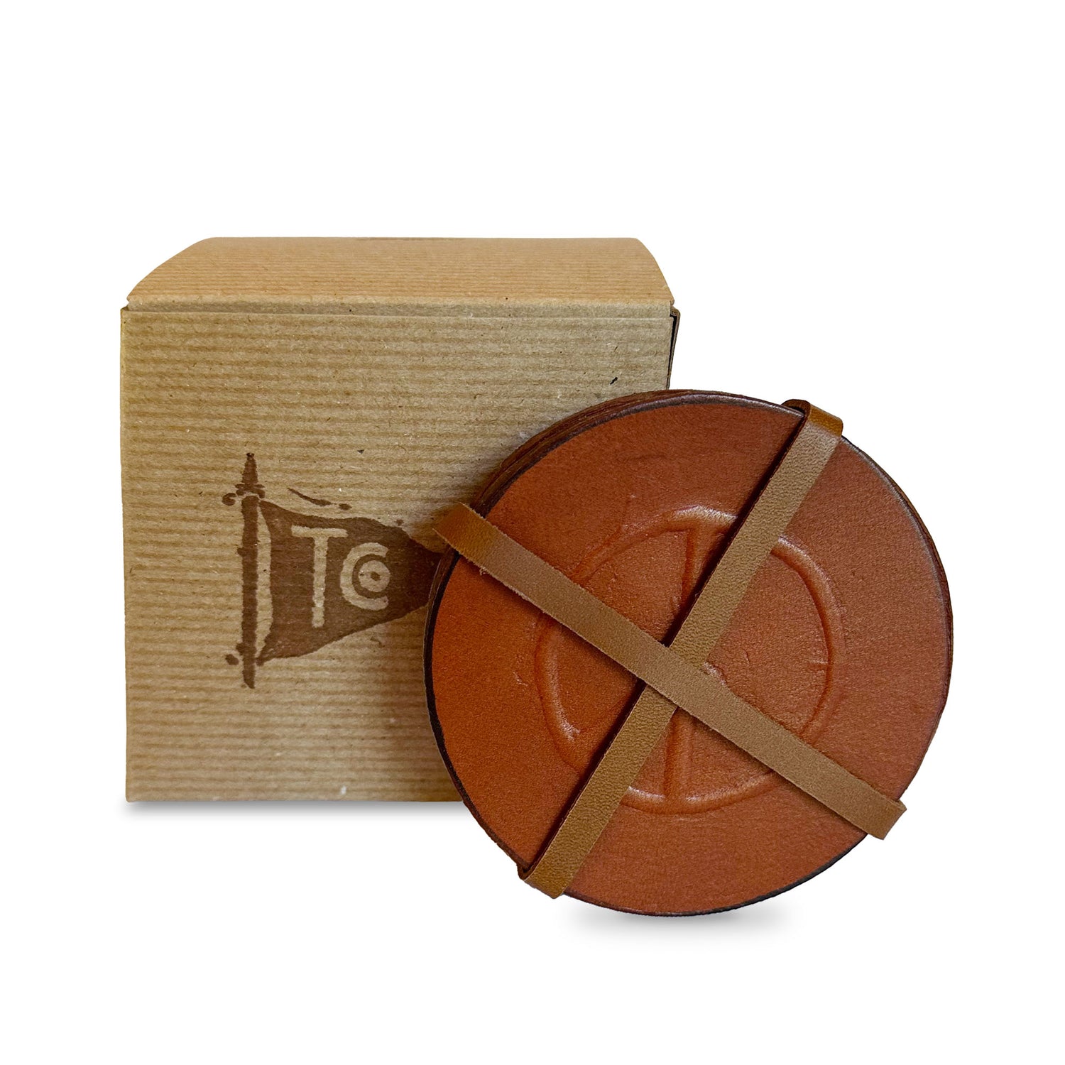 Embossed with Hand Carved Peace Sign, English Bridle Leather Coaster Set of 4