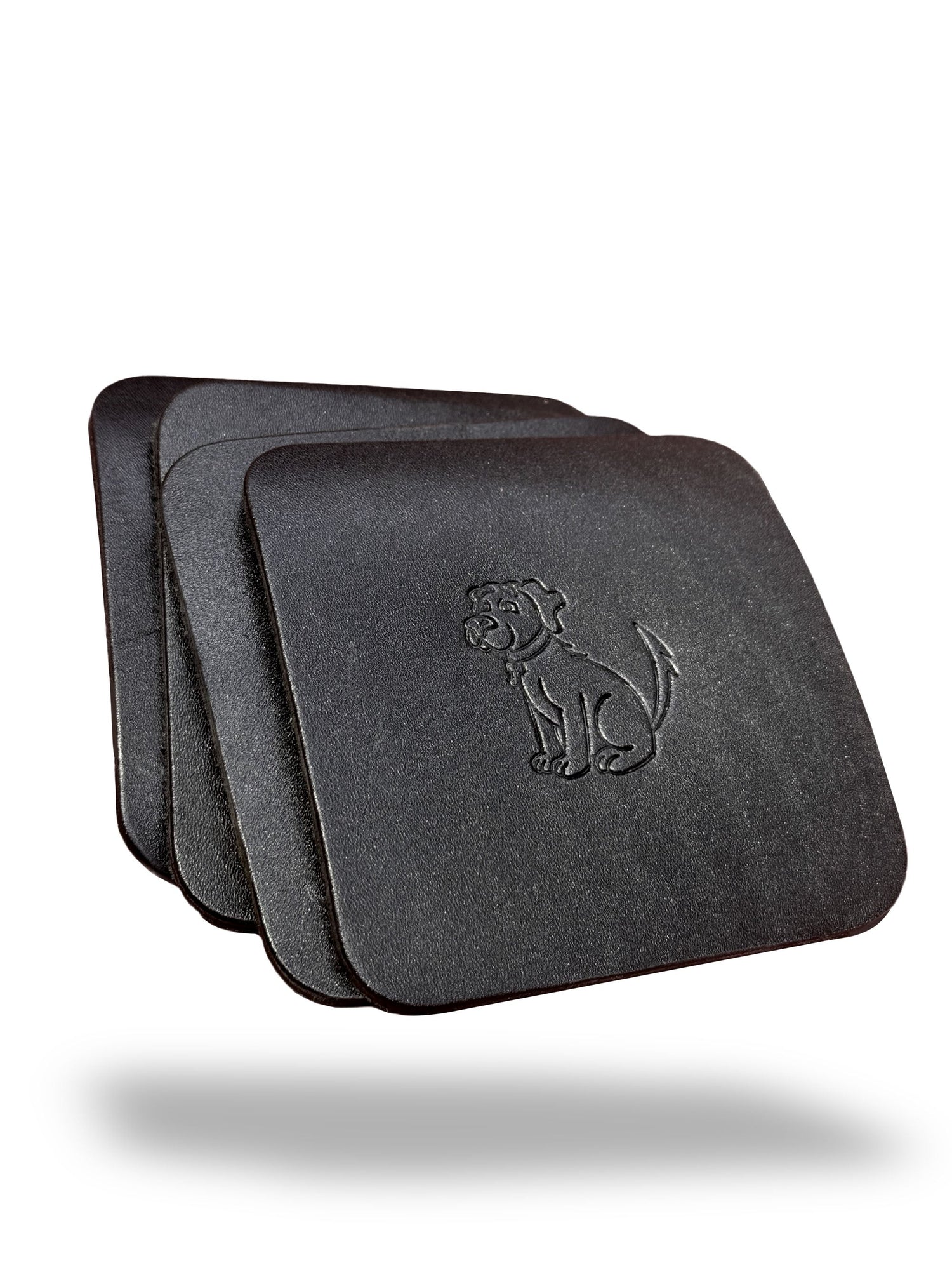 Square Leather Coasters with Dog Design - Set of 4