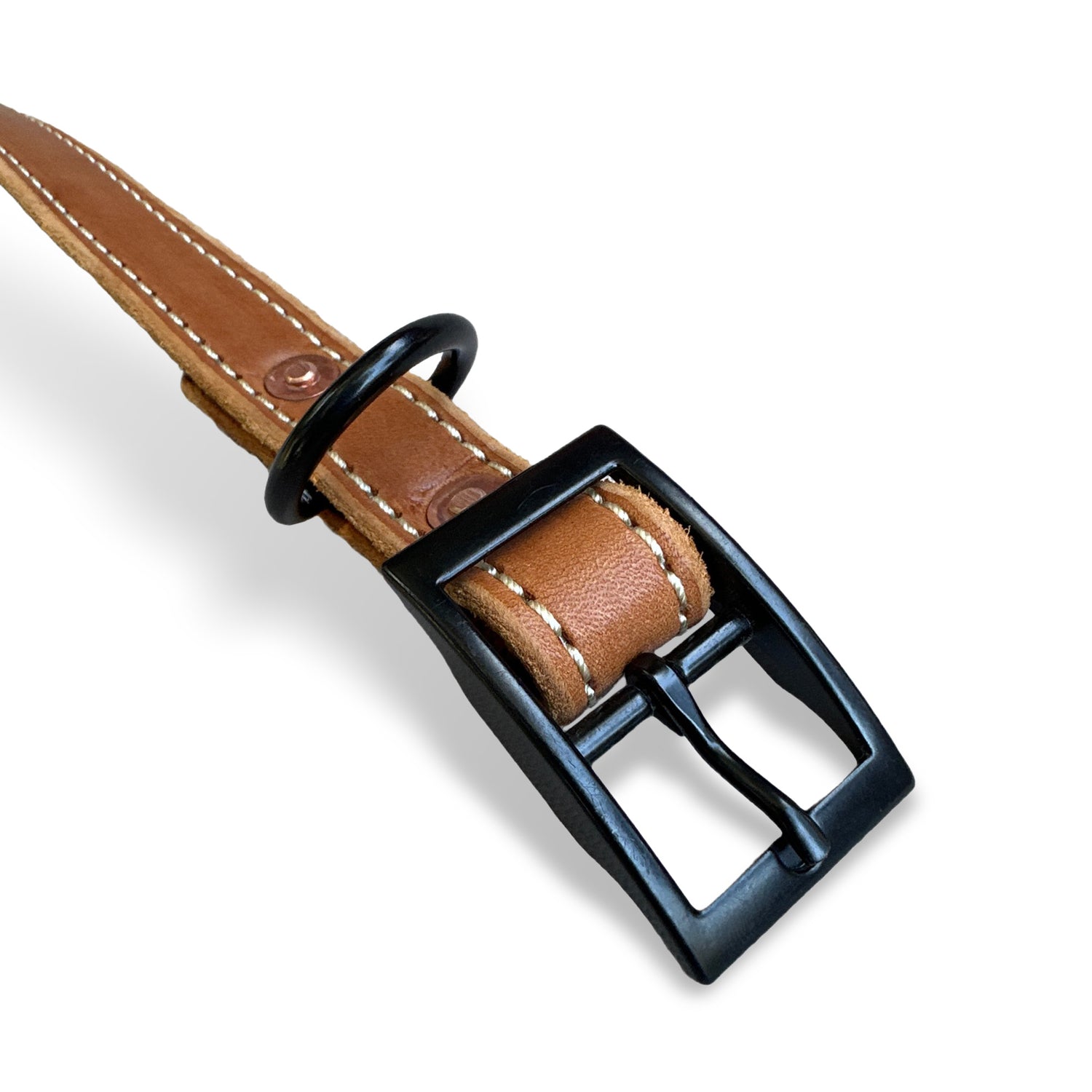 Full Grain Leather Dog Collar with Stitching - Hand Made in Topanga, Calif.