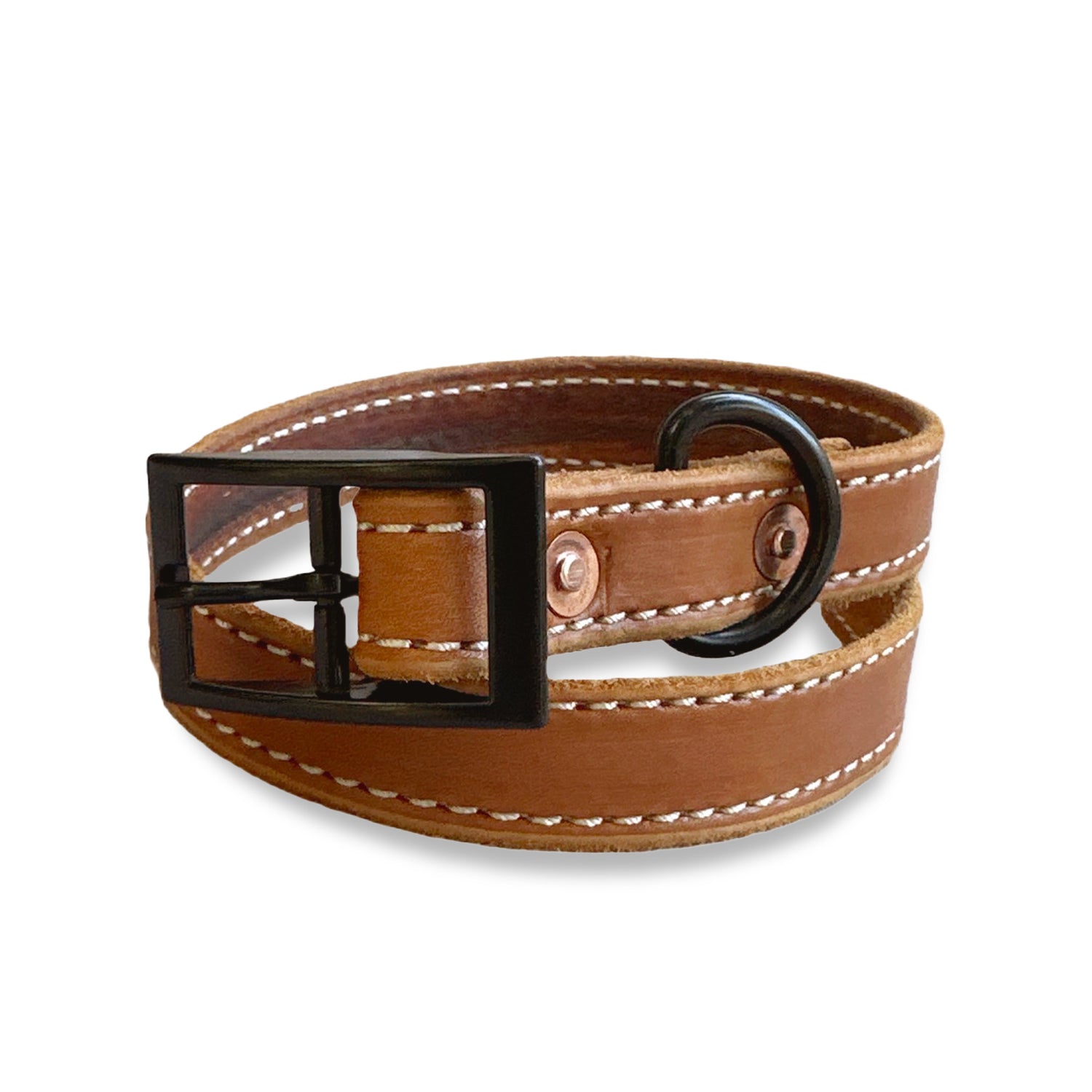 Full Grain Leather Dog Collar with Stitching - Hand Made in Topanga, Calif.