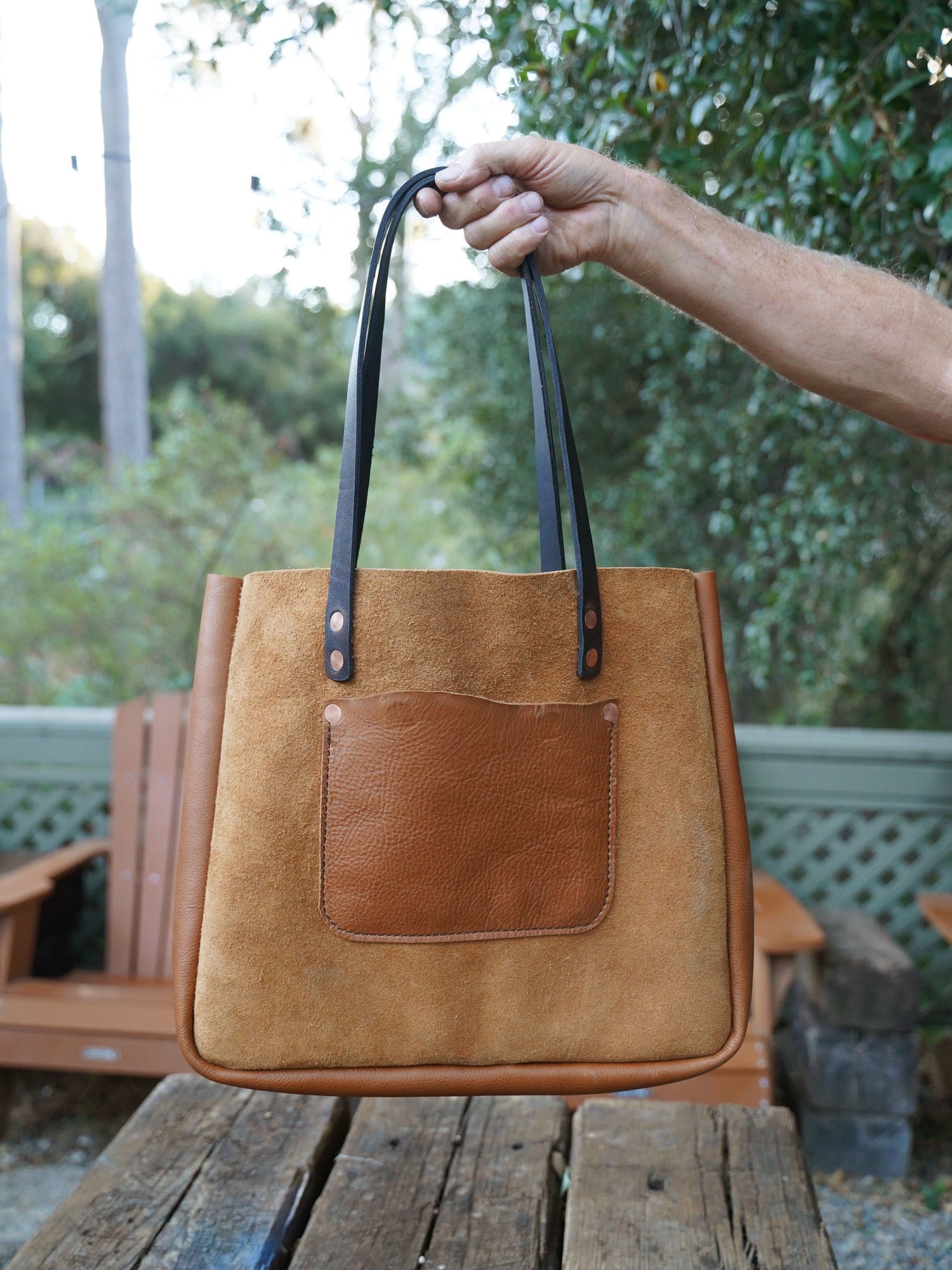 Leather Tote Bag with copper rivets #2