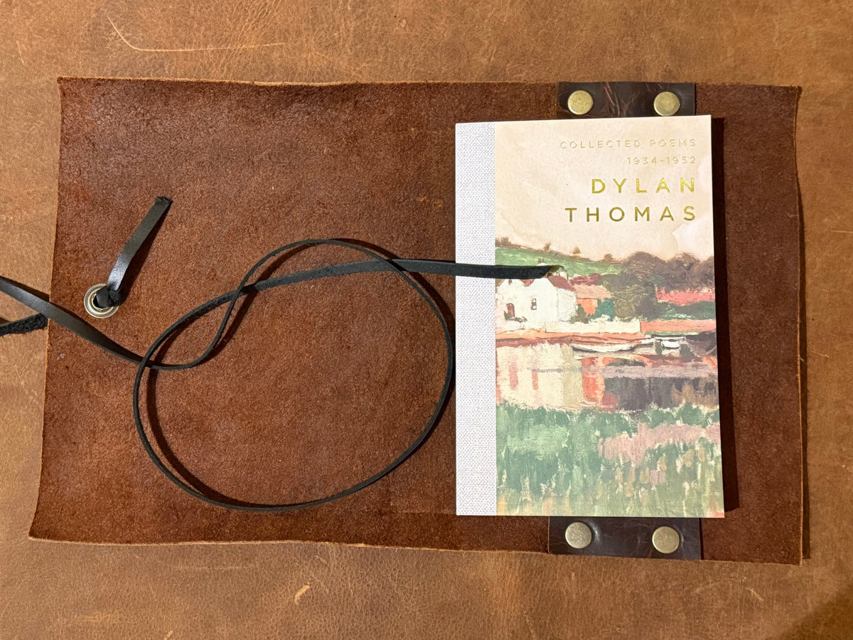 Leather  Book Cover with a book.  1984, Wind in The Willows, Dylan Thomas Poems or  Animal Farm