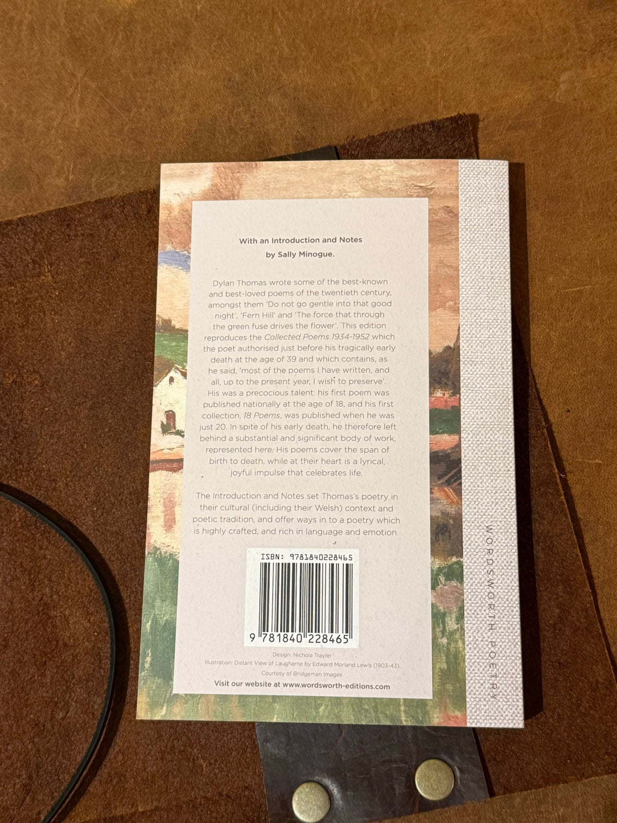 Leather  Book Cover with a book.  1984, Wind in The Willows, Dylan Thomas Poems or  Animal Farm