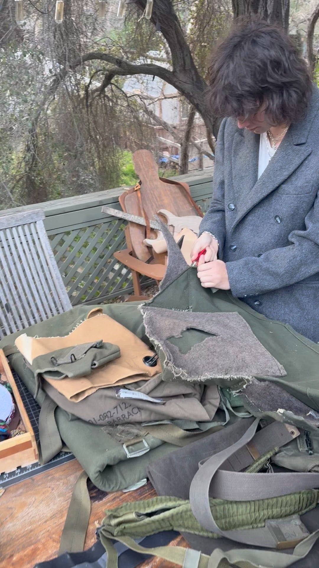 Workshop: Make a bag.   Be creative with leather and vintage military surplus.