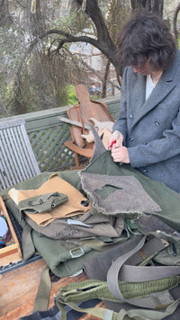Workshop: Make a bag.   Be creative with leather and vintage military surplus