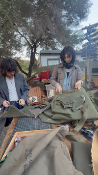 Workshop: Make a bag.   Be creative with leather and vintage military surplus