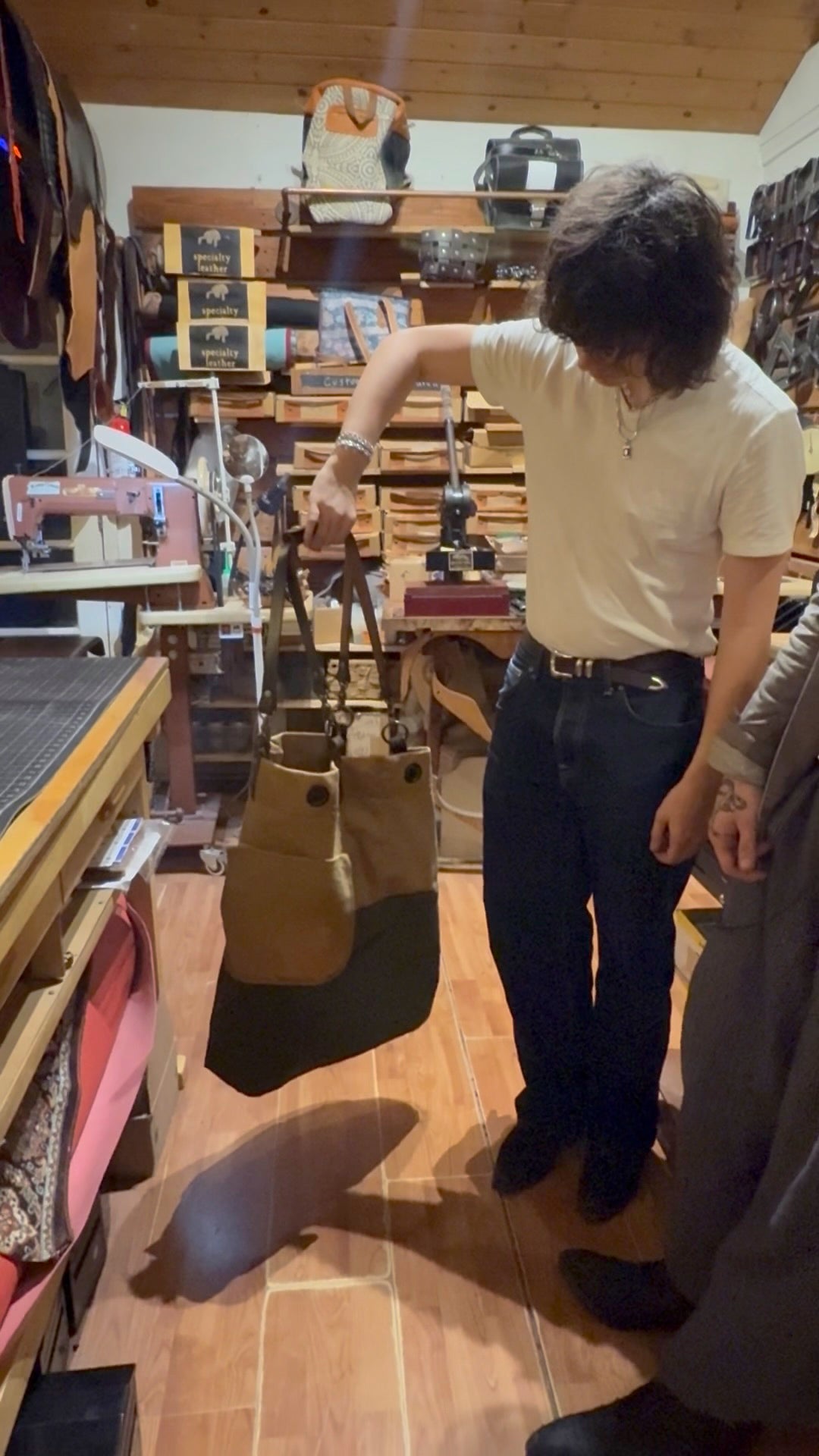 Workshop: Make a bag.   Be creative with leather and vintage military surplus.