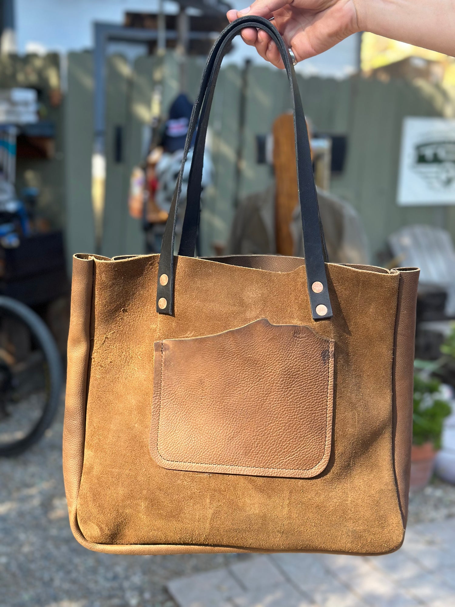 Leather Tote Bag with copper rivets #1