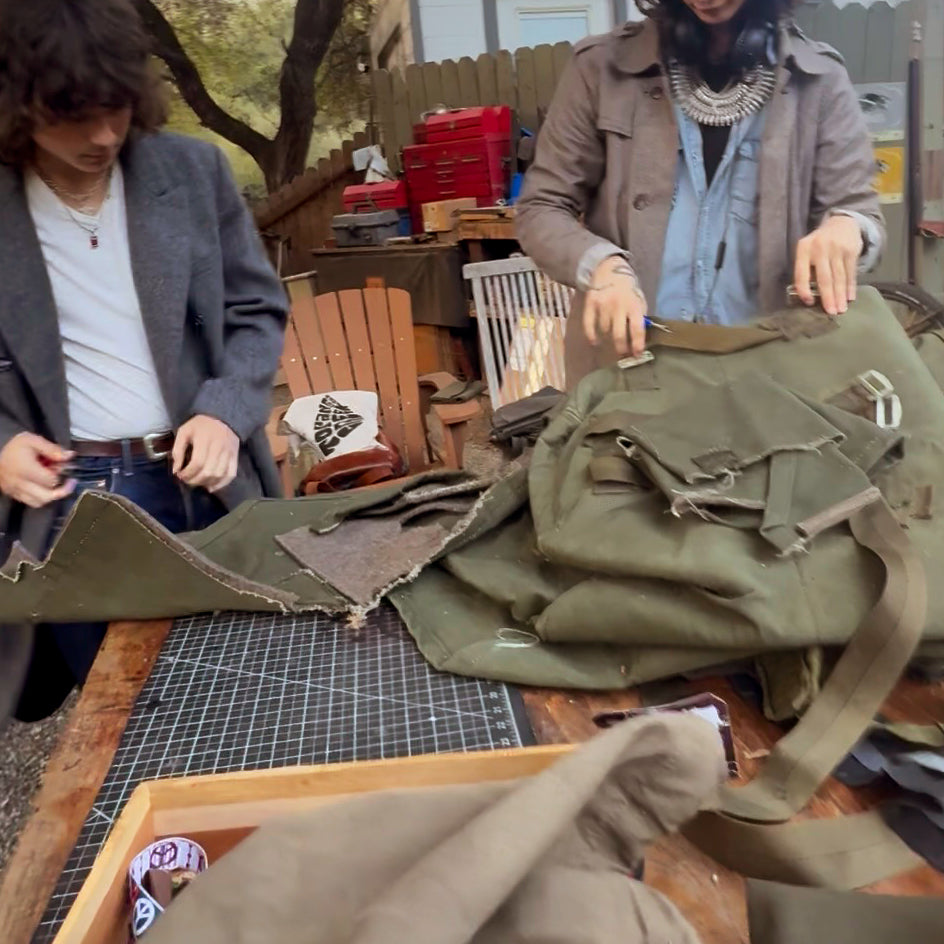 Workshop: Make a bag.   Be creative with leather and vintage military surplus