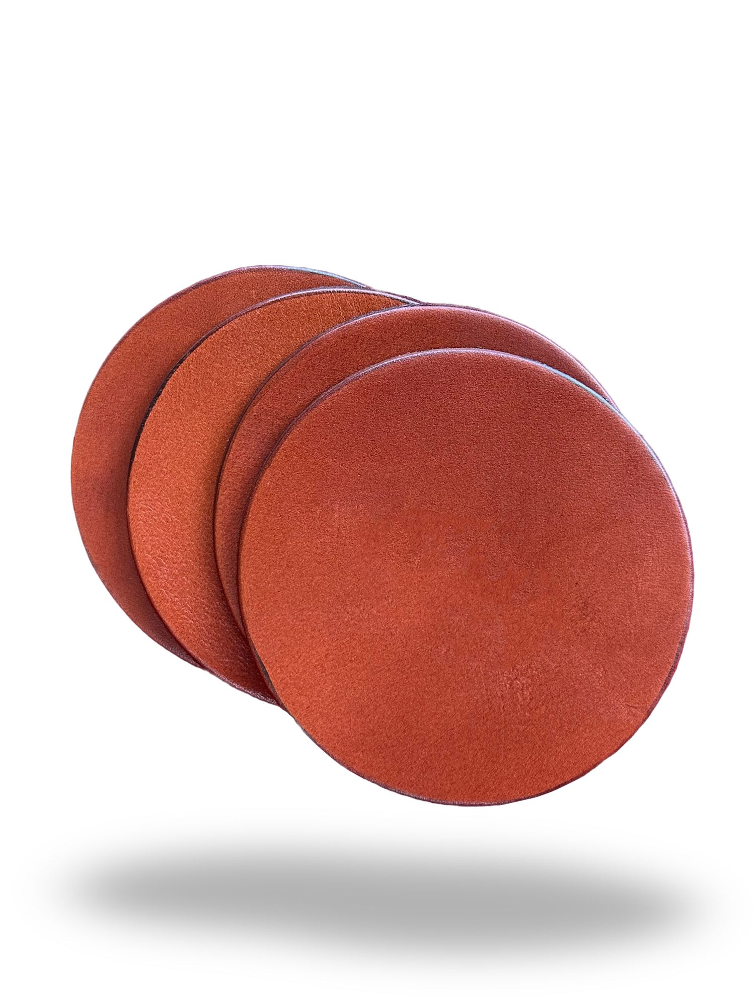 Round Leather Coasters, Plain, Customizable - Set of 4
