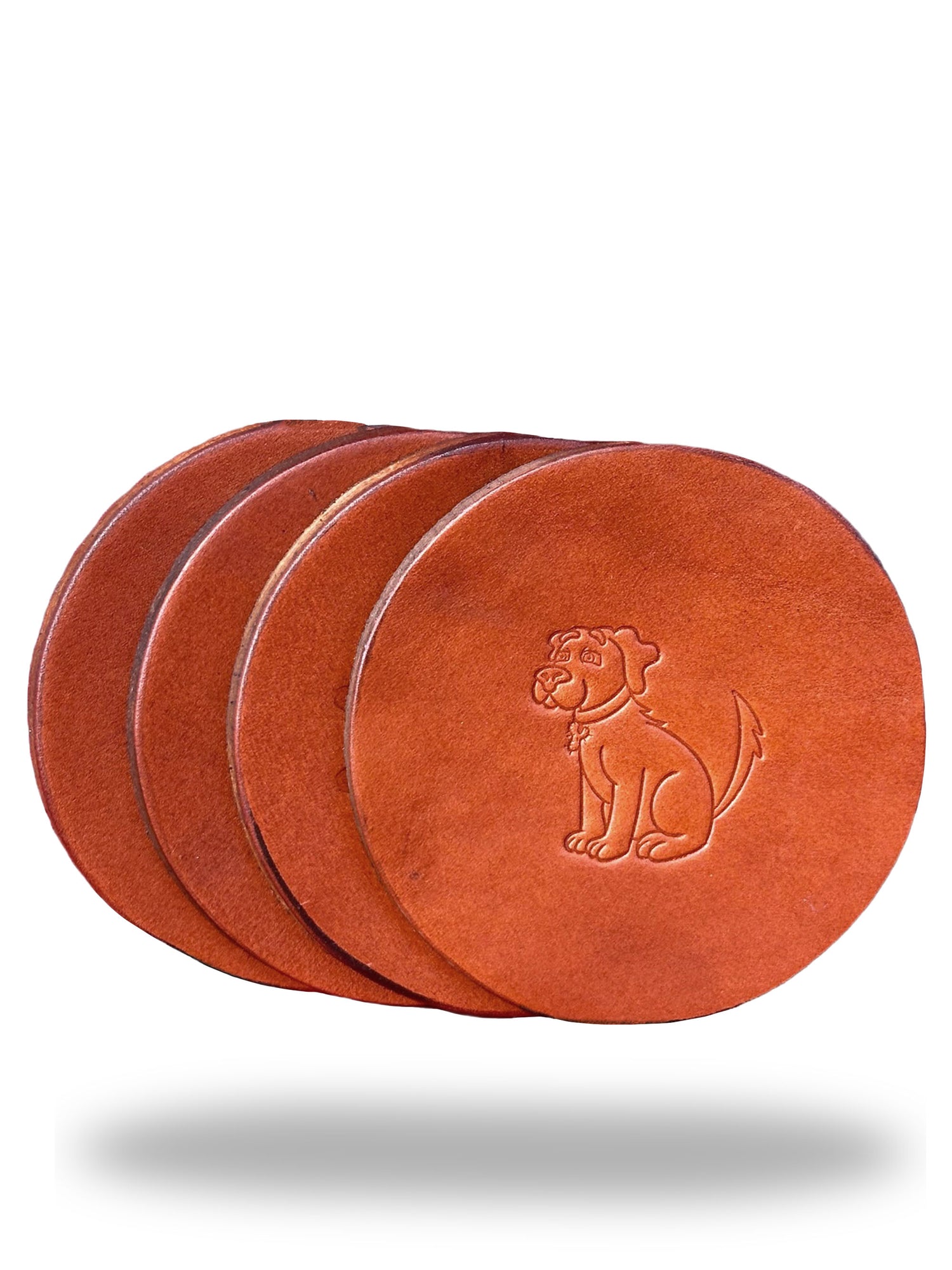 Round Leather Coasters with Dog Design - Set of 4