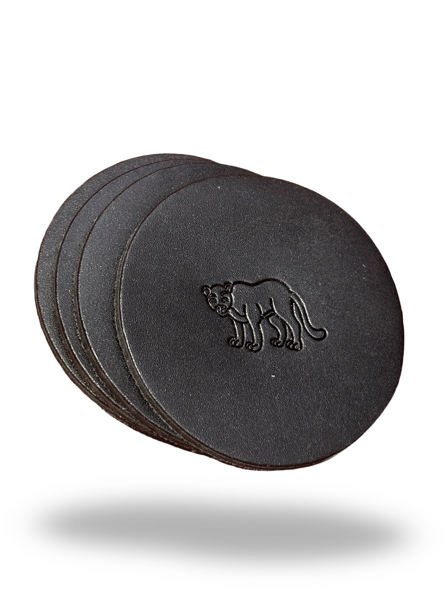 Round Leather Coasters with Lion Design - Set of 4