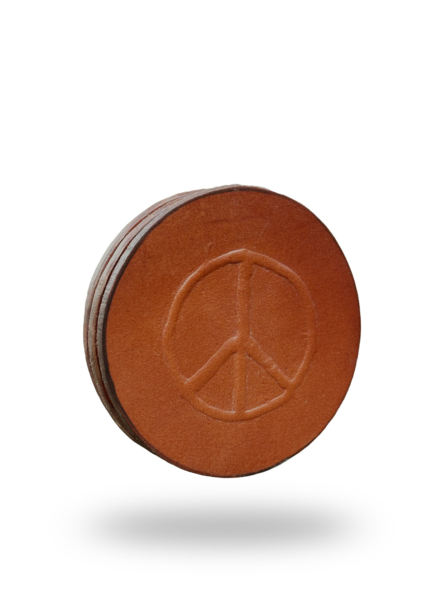 Embossed with Hand Carved Peace Sign, English Bridle Leather Coaster Set of 4