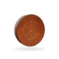 Embossed with Hand Carved Peace Sign, English Bridle Leather Coaster Set of 4