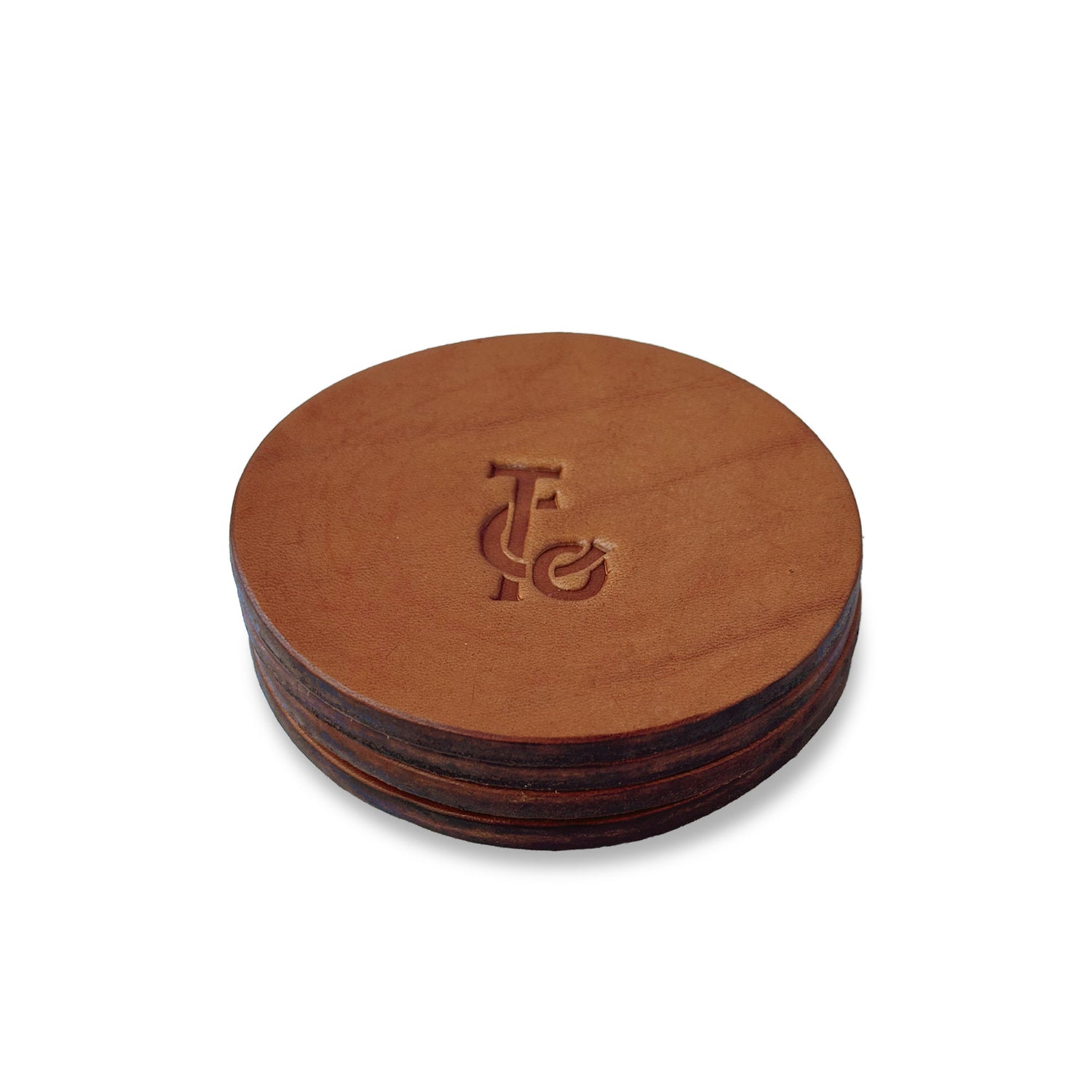 Round Leather Coasters with Topanga Creek Outpost®  TCO Logo - Set of 4