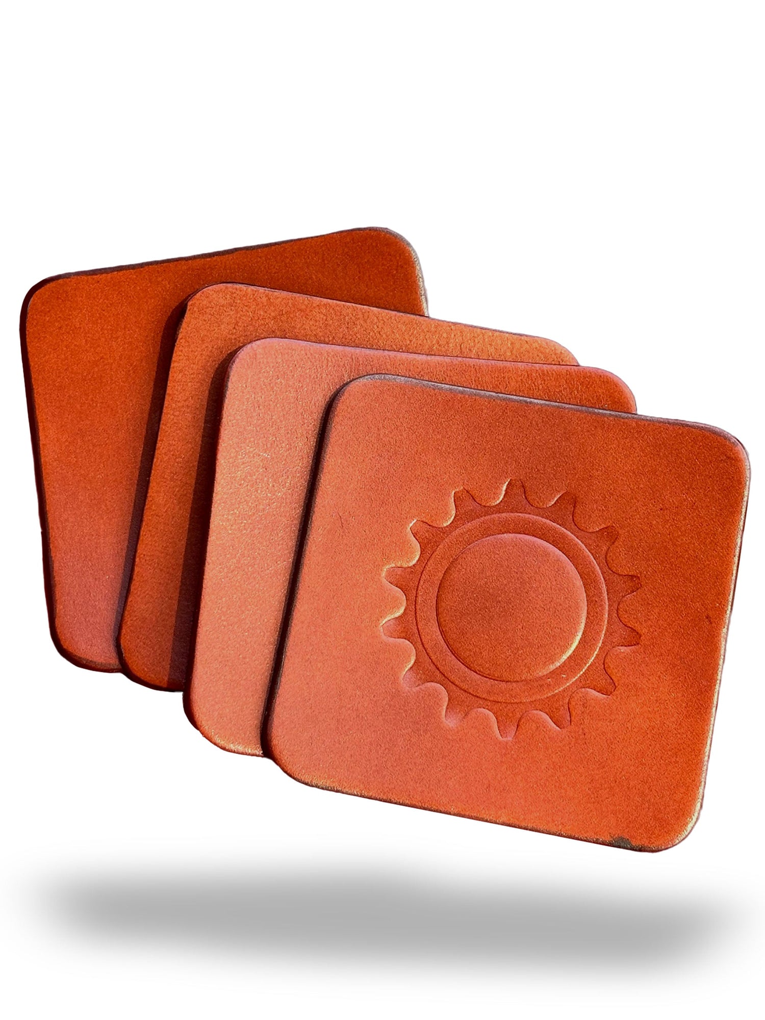 Square Leather Coasters with Bicycle Cog Design - Set of 4