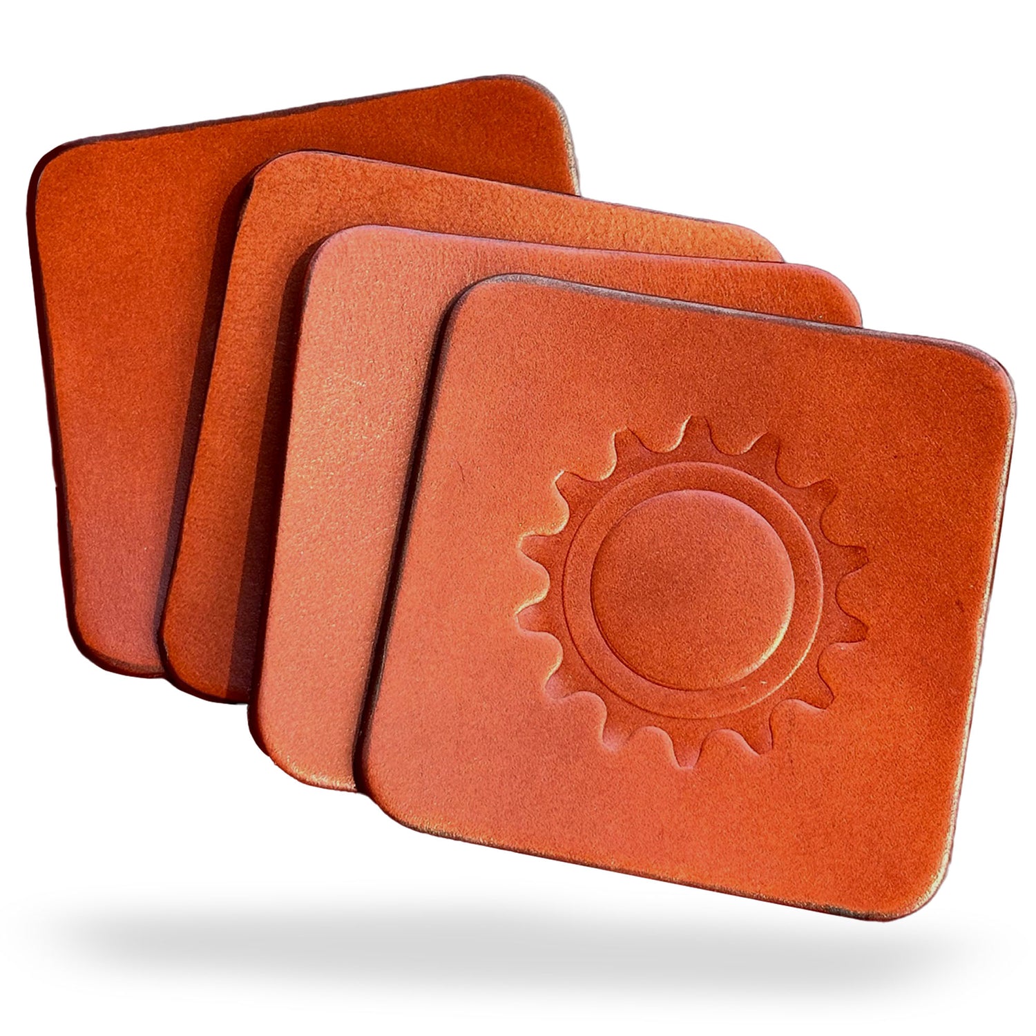 Square Leather Coasters with Bicycle Cog Design - Set of 4