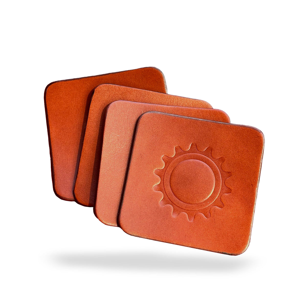 Square Leather Coasters with Bicycle Cog Design - Set of 4