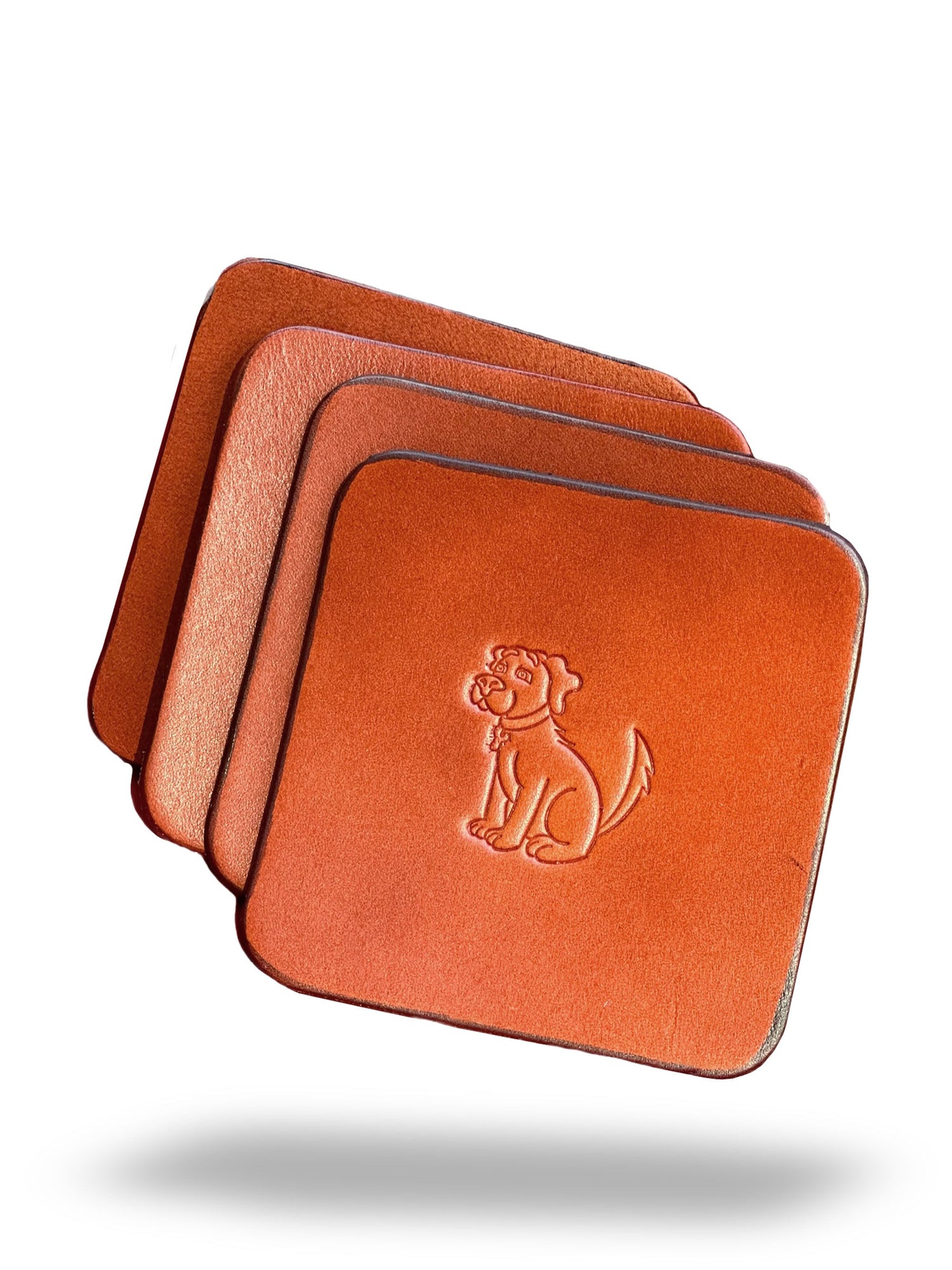 Square Leather Coasters with Dog Design - Set of 4