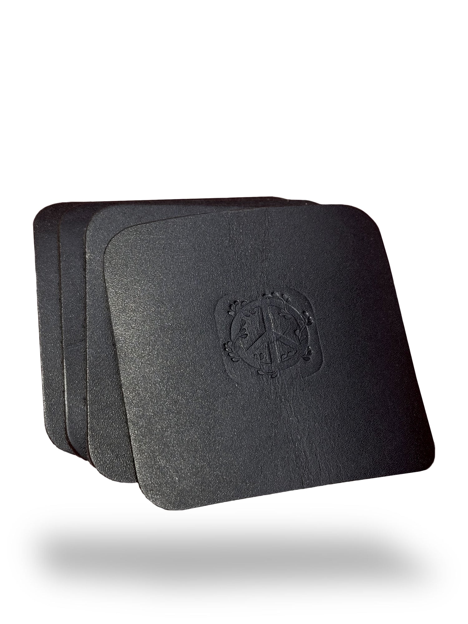 Square Leather Coasters with Peace Sign - Set of 4