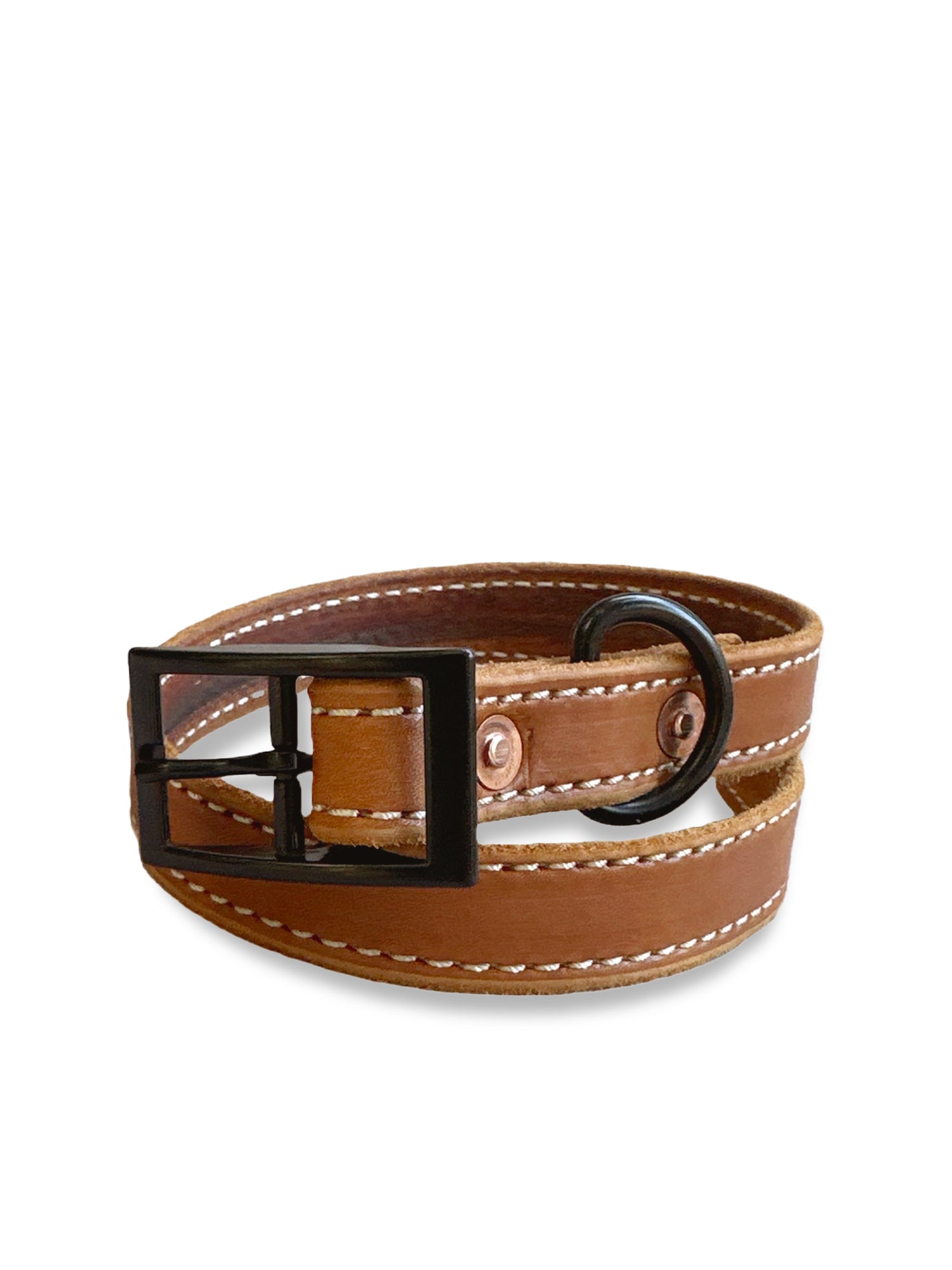 Full Grain Leather Dog Collar with Stitching