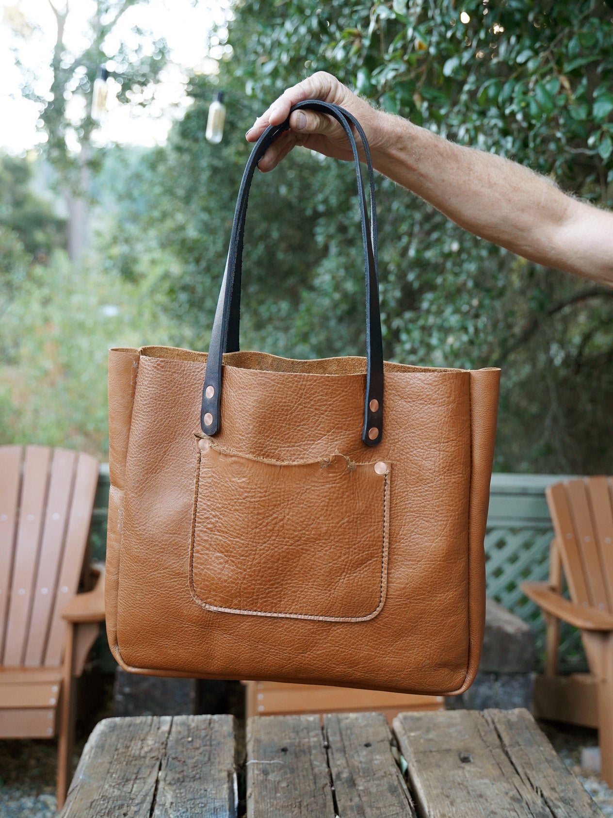 Brown Leather Tote Bag with copper rivets #3